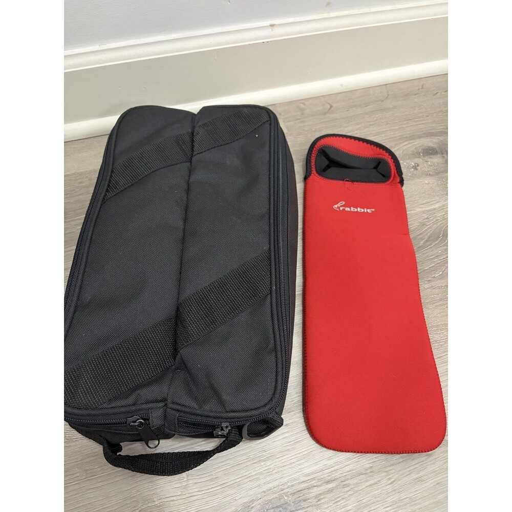 Insulated Double Wine Tote Cooler Bag Black Canvas & Rabbit Red Neoprene Sleeve